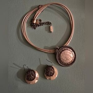 Chico's Mother of Pearl & Metal Pendant Choker and Earrings